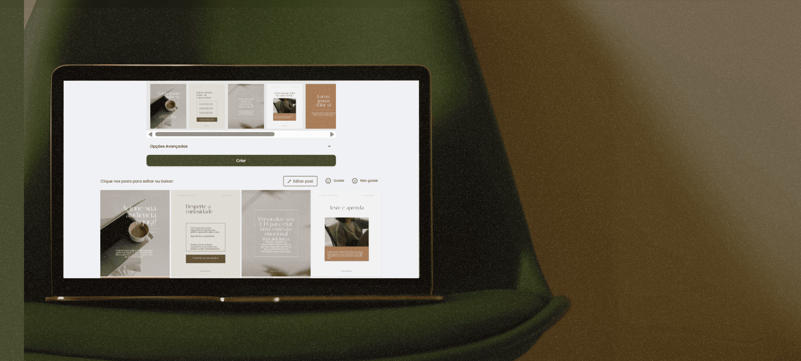 Plataforma impu para criação de posts Instagram